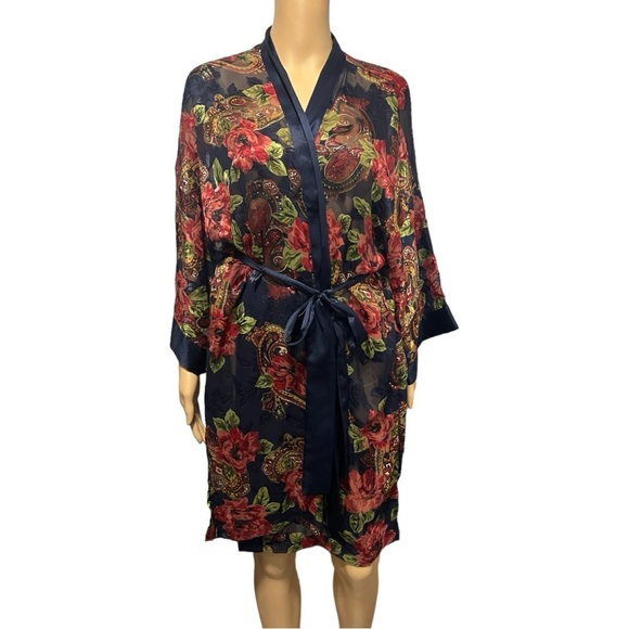 Victoria’s Secret Vintage Paisley Floral Gold Label Poly Chiffon Robe OSFA - Picture 1 of 9